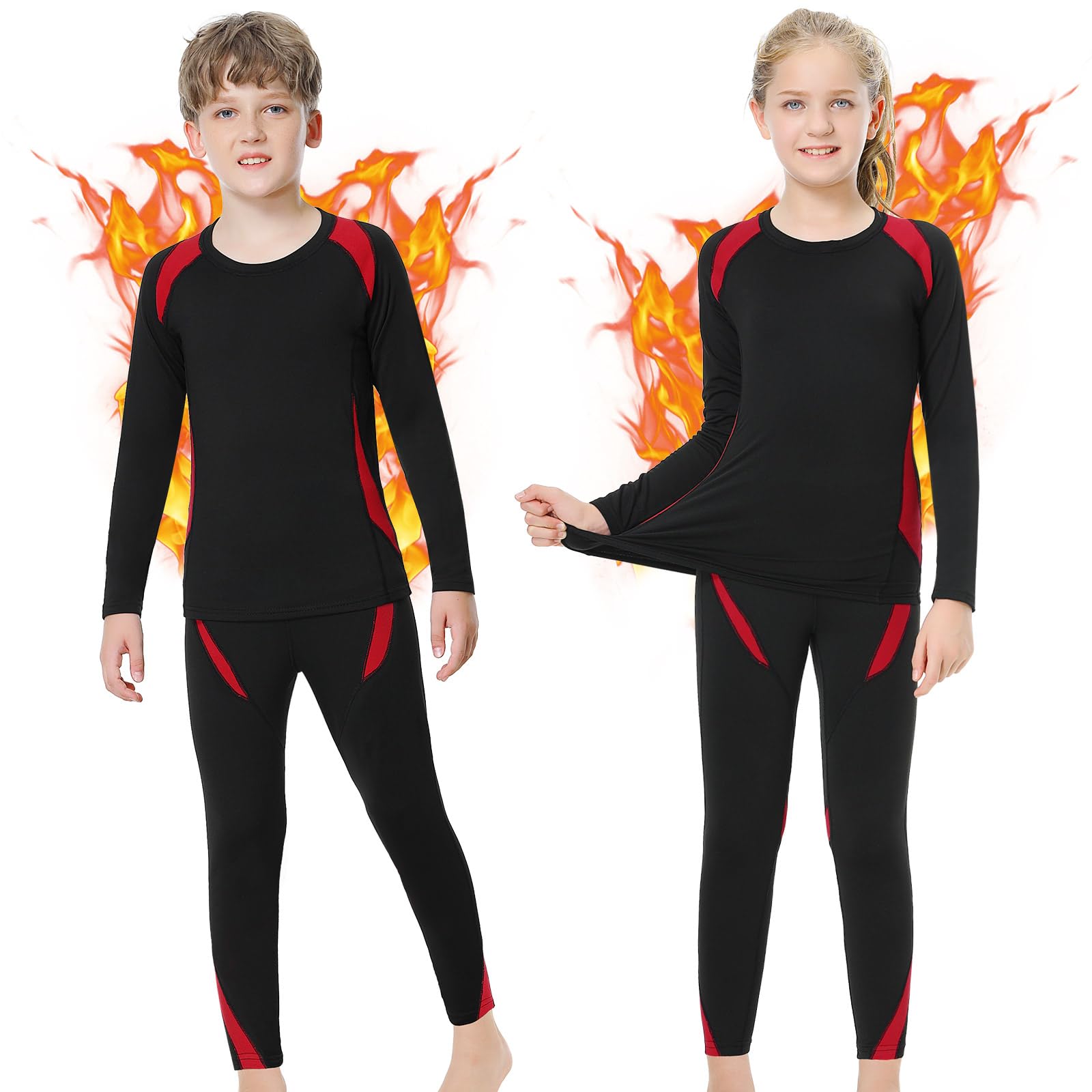 Xnova Intimo Termico Bambino 115-165cm, Biancheria Intima Set Maglia e Pantaloni, Traspirante Riscaldante Base Layer Set Intimi Funzionale per Sonno Corsa Sci Calcio