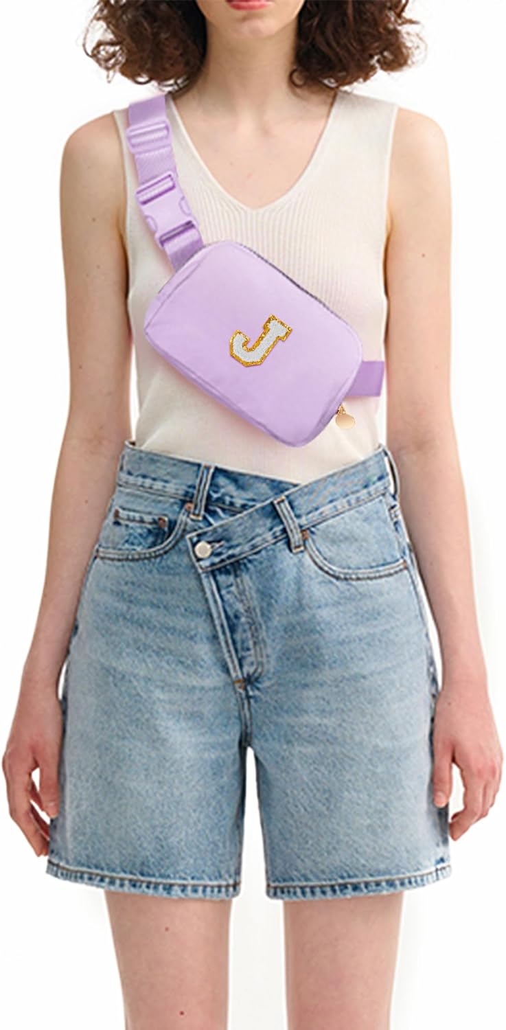 Gifts for Girls 3 4 5 6 7 8 9 10 11 12 Year Old Teens Kids Daughter Sister Her - Fanny Pack Crossbody Bag Cute Stuff for Girls Teen Trendy Belt Bags | Initial White J,Lavender Bag - Image 2