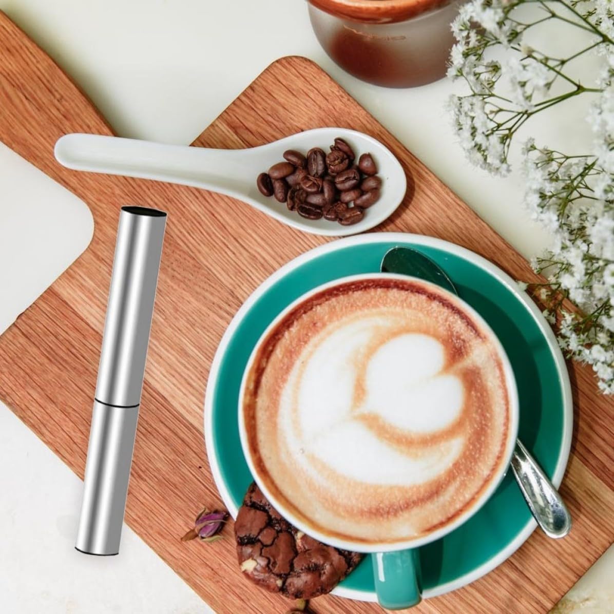 Frullatore Portatile Elettrico per Latte e Cappuccino in Acciaio Inox