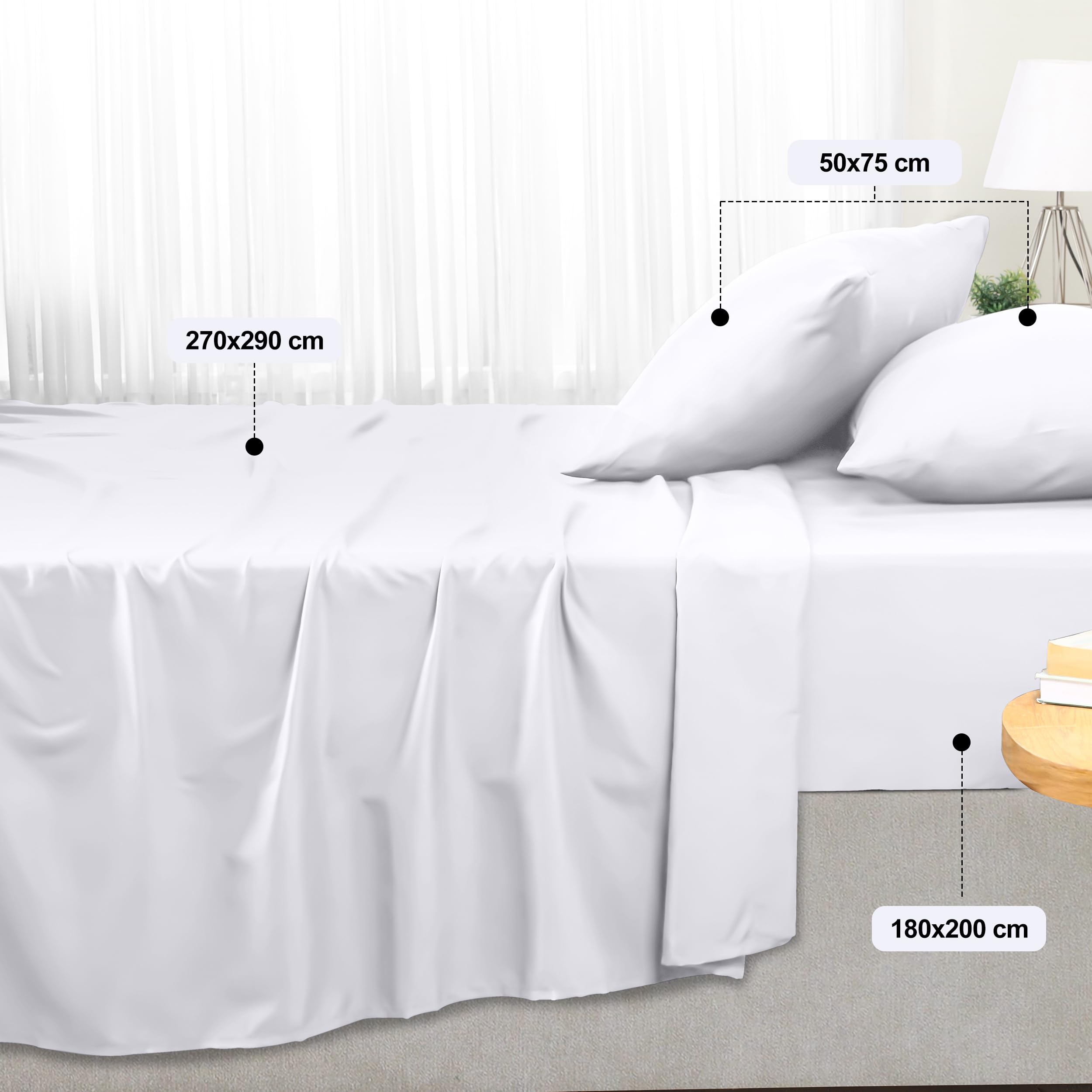 Utopia Bedding 4-częściowy zestaw prześcieradeł (180x200cm, Biały) - miękka szczotkowana mikrofibra - 1 prześcieradło płaskie, 1 prześcieradło dopasowane i 2 poszewki na poduszki 50x75