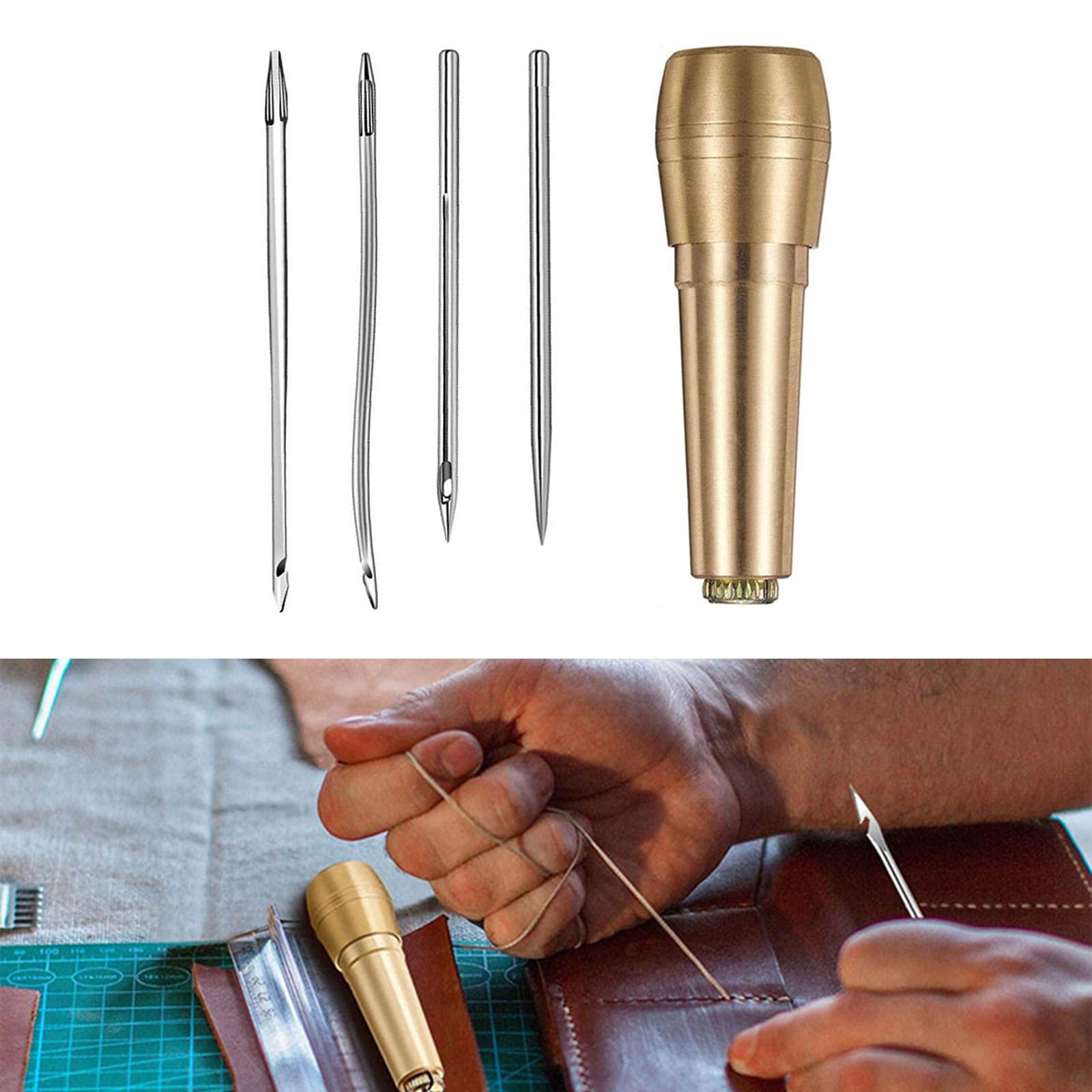 Leder-Nähnadel-Ahle-Werkzeug-Set mit Metallgriff, Canvas-Handwerk, Schuhreparatur, Kupfer