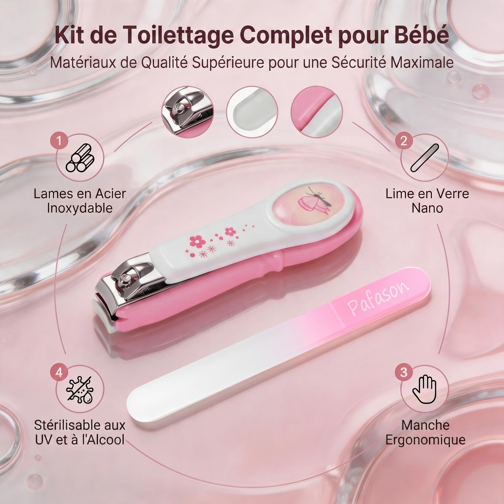 PAFASON Bébé Enfant Sécurité Ongles Coupe Ongles Coupeur Garniture avec Attrape Ongles et Bébé Lime à Ongles en Verre, Idéal pour Jeunes Enfants Nourrisson, Nouveau-nés Tout-petits