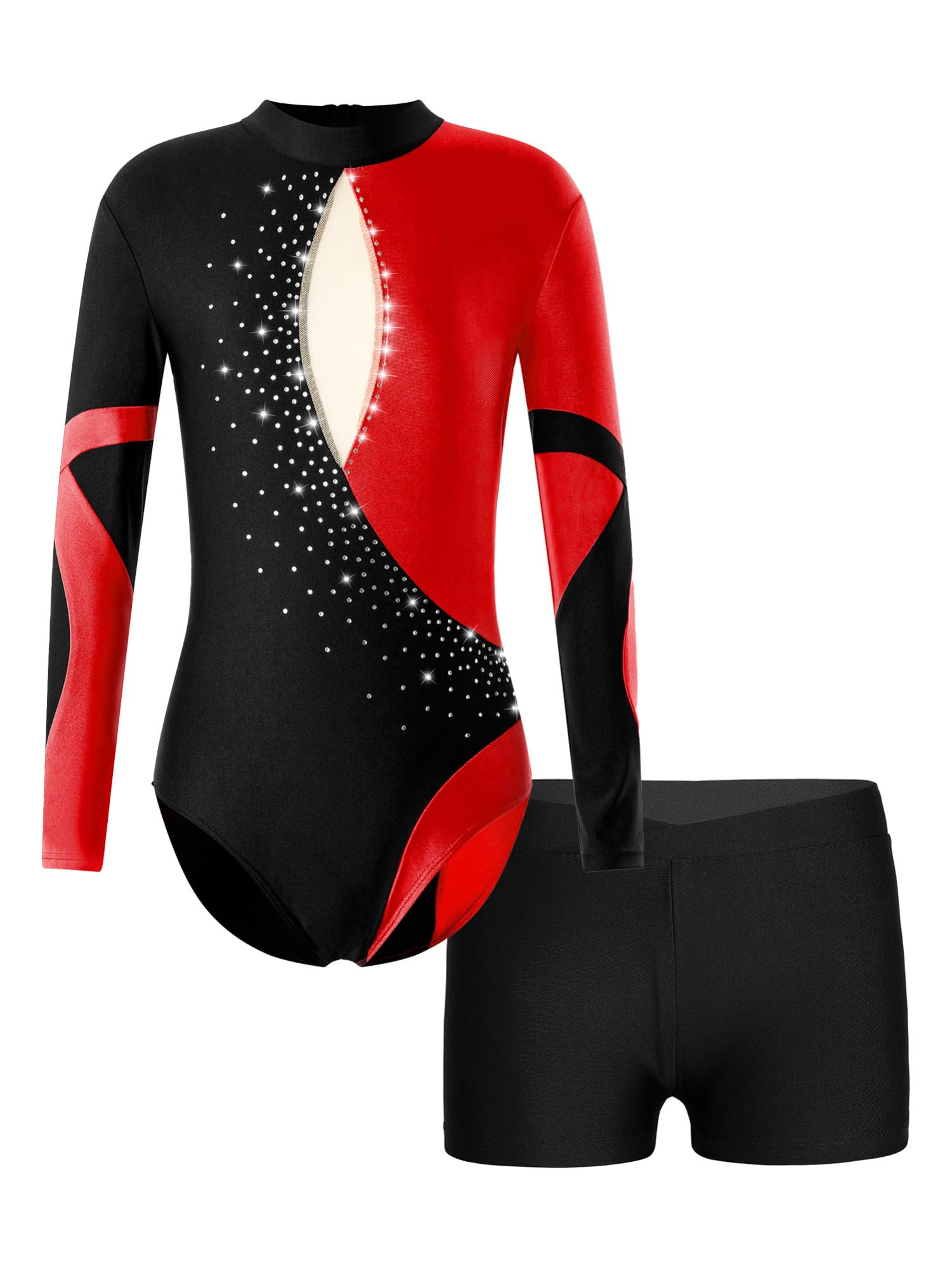 IEFIEL Maillot de Danza Ballet para Niña Manga Larga Leotardo de Gimnasia Body Clásica con Pantalones Cortos de Elásticos Mono de Patinaje Artístico 5-14 Años