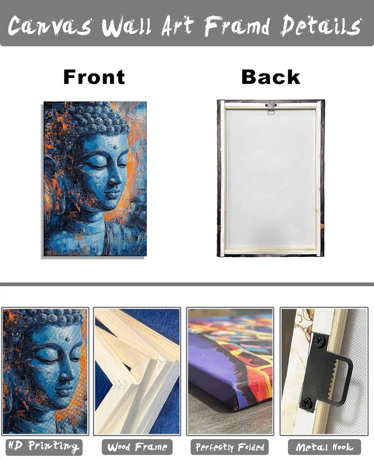 Buddha Canvas Wall Art Zen Wall Decor Blue Buddha Pictures Religious Painting Vintage Prints Meditation Art for Yoga Spa Spiritual Room Bathroom Home Decor Framed - 16.00"x24.00"