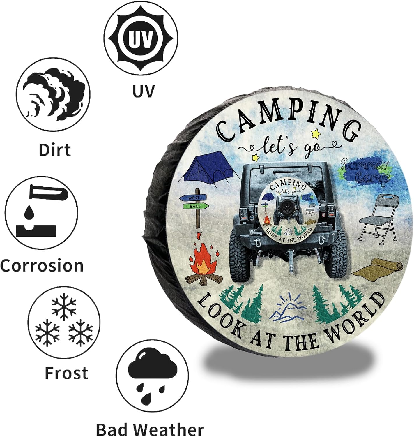 Go Camping Gradient Pattern Spare Tire Cover for RV Trailer,Waterproof Leather Spare Tire Cover Protector, fit for Jeep Wrangler RV,SUV,Truck Travel Trailer Tire 14"
