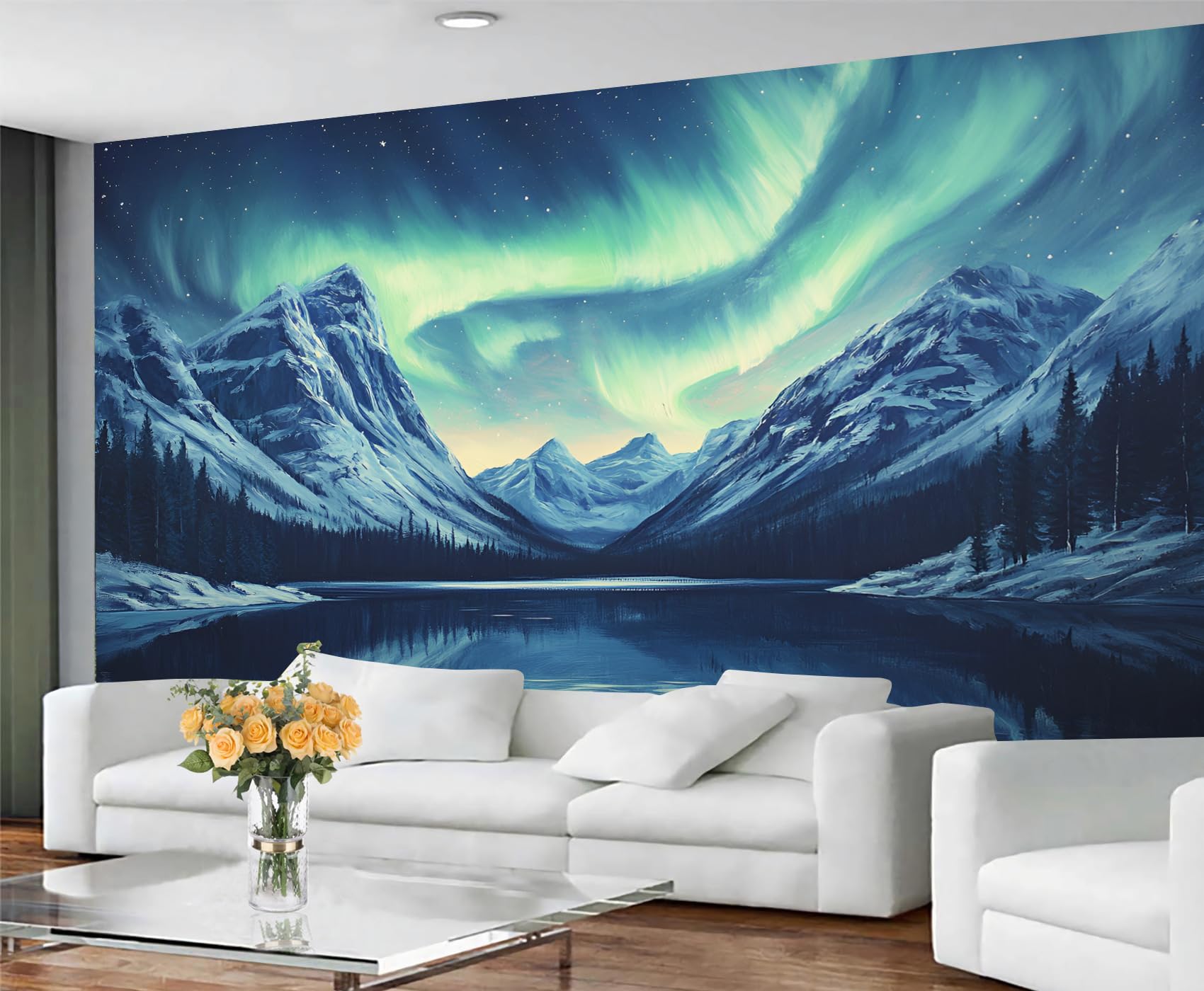Northern Lights Wallpaper, Natural Landscape Peel and Stick Wallpaper for Bedroom, Galaxy Wall Paper for Living Room, Starry Sky Wall Mural, Natural Mountain Large Mural & Room Decor — image 1