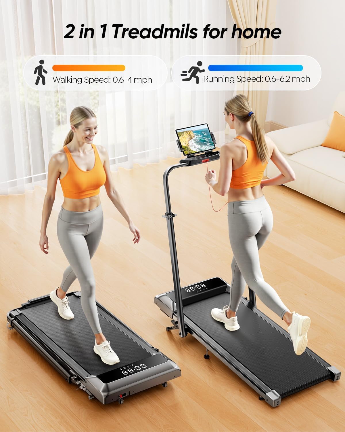 Acezoe Walking Pad with 12% Incline & Height-Adjustable Handlebar, 5-in-1 Foldable Treadmill for Home & Office, Portable Under Desk Treadmill with LED Display & App Control image 6