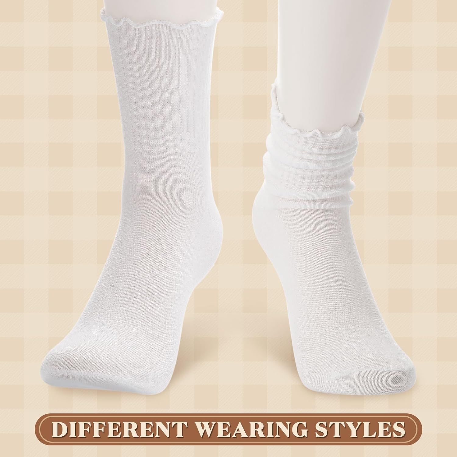 Cutecrop Women's Ruffle Socks Bulk White Breathable Ankle Crew Frilly Socks for Women