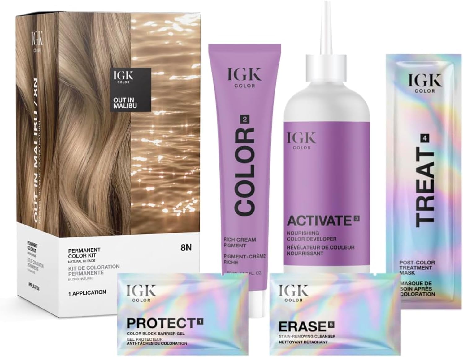 Permanent Hair Dye Color Kit | 8N Out in Malibu - Natural Blonde | 100% Gray Color Coverage + Strengthen + Shine | Ammonia Free