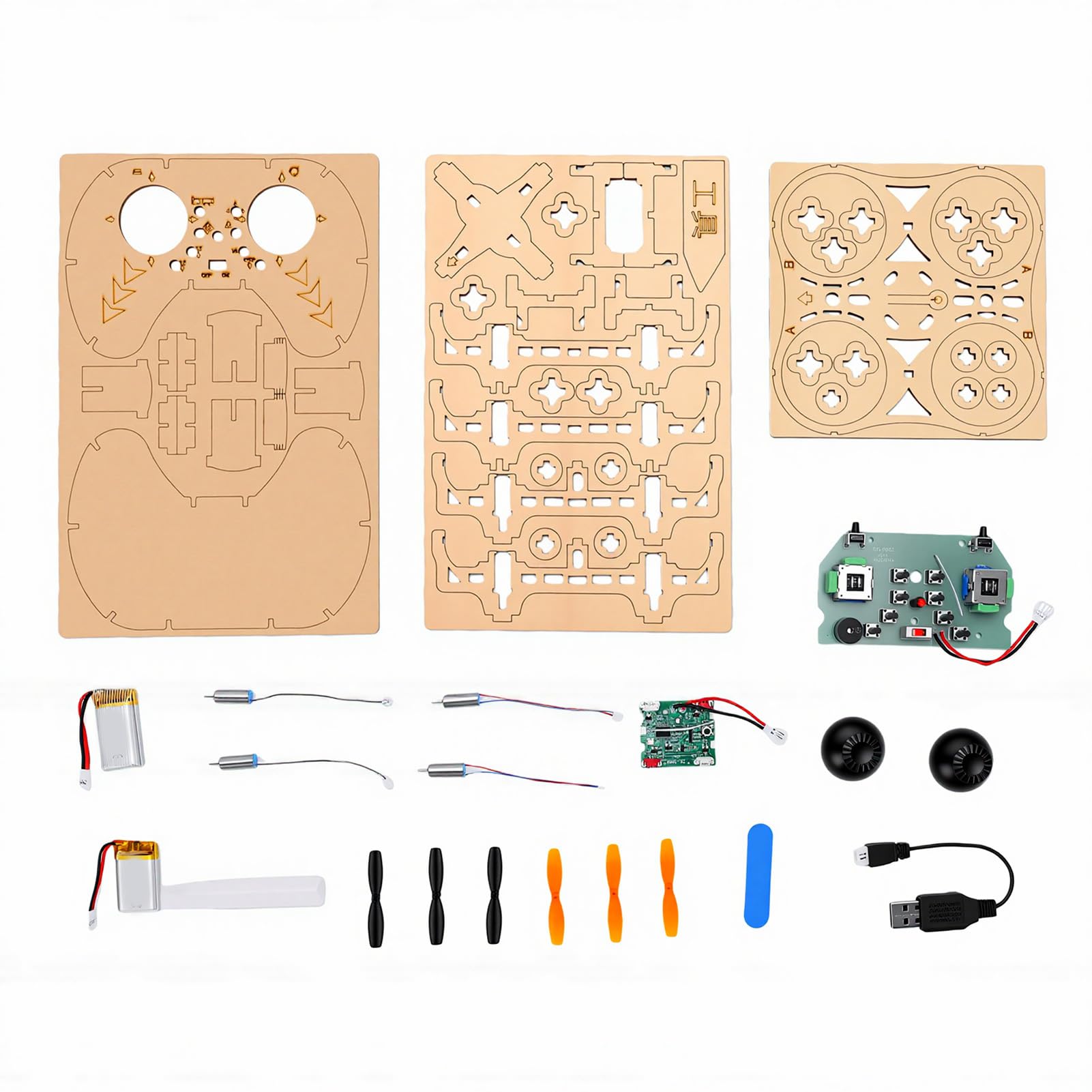 Kit Drone in Legno, Quadricottero Telecomandato Fai-da-te con Telaio Protettivo Completo e una Chiave di Decollo, per Principianti