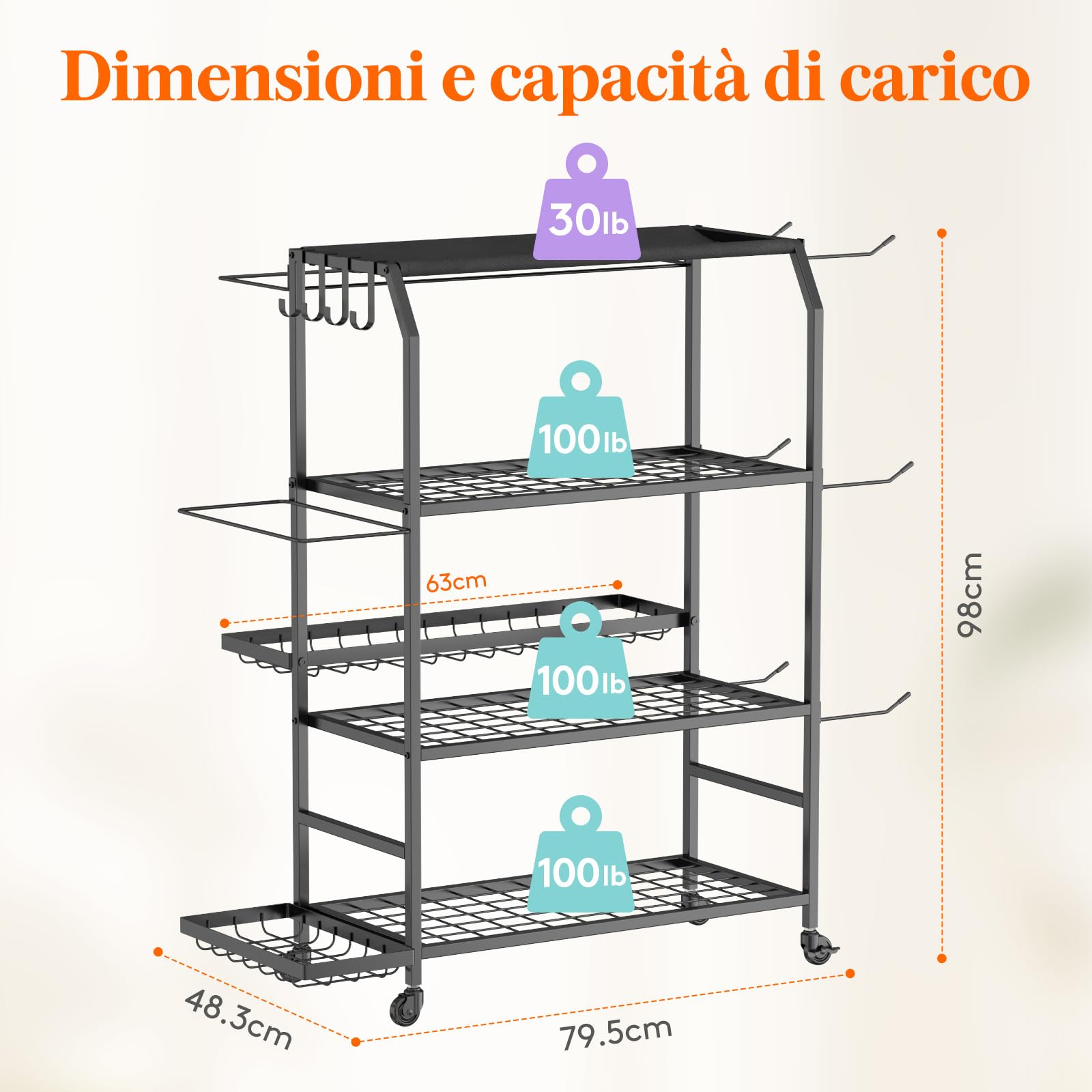 Lifewit Porta per Tappetino da Yoga con Ruote, Rack per Attrezzi da Allenarsi per Manubri, Kettlebells, Blocchi da Yoga, Rulli di Schiuma, Attrezzi da Pilates, per Casa, 98 cm di Altezza, Grande