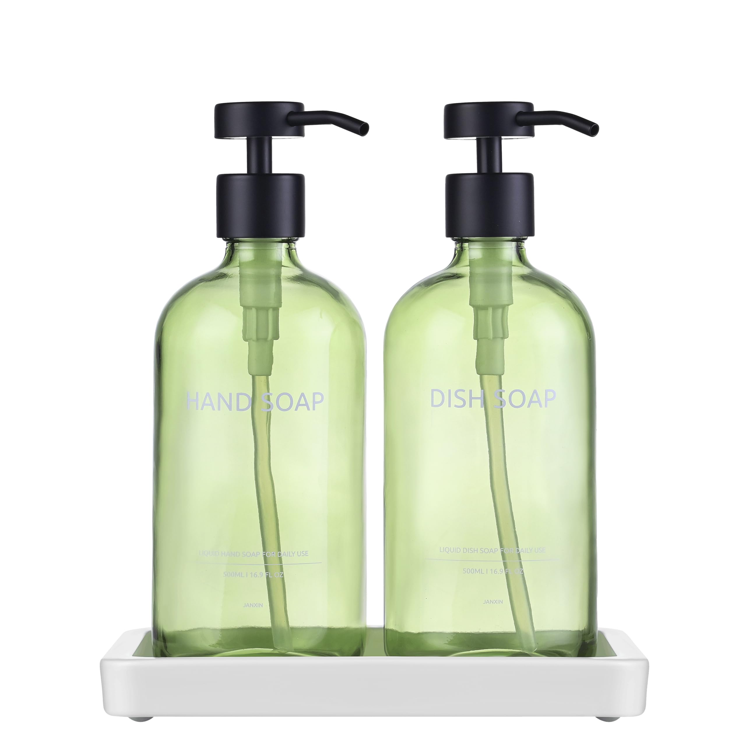 Janxin 2-Piece Pump Dispenser Set, 500ml Empty Soap Dispenser, Glass