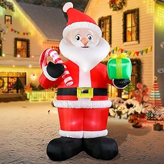 MUMTOP Santa Inflatable Outdoor-Christmas Inflatable Outdoor Decoration - 9.84 FT Giant Inflatables Santa Holding Candy Cane and Gift Box Blow Up for Garden Yard Outside Decor