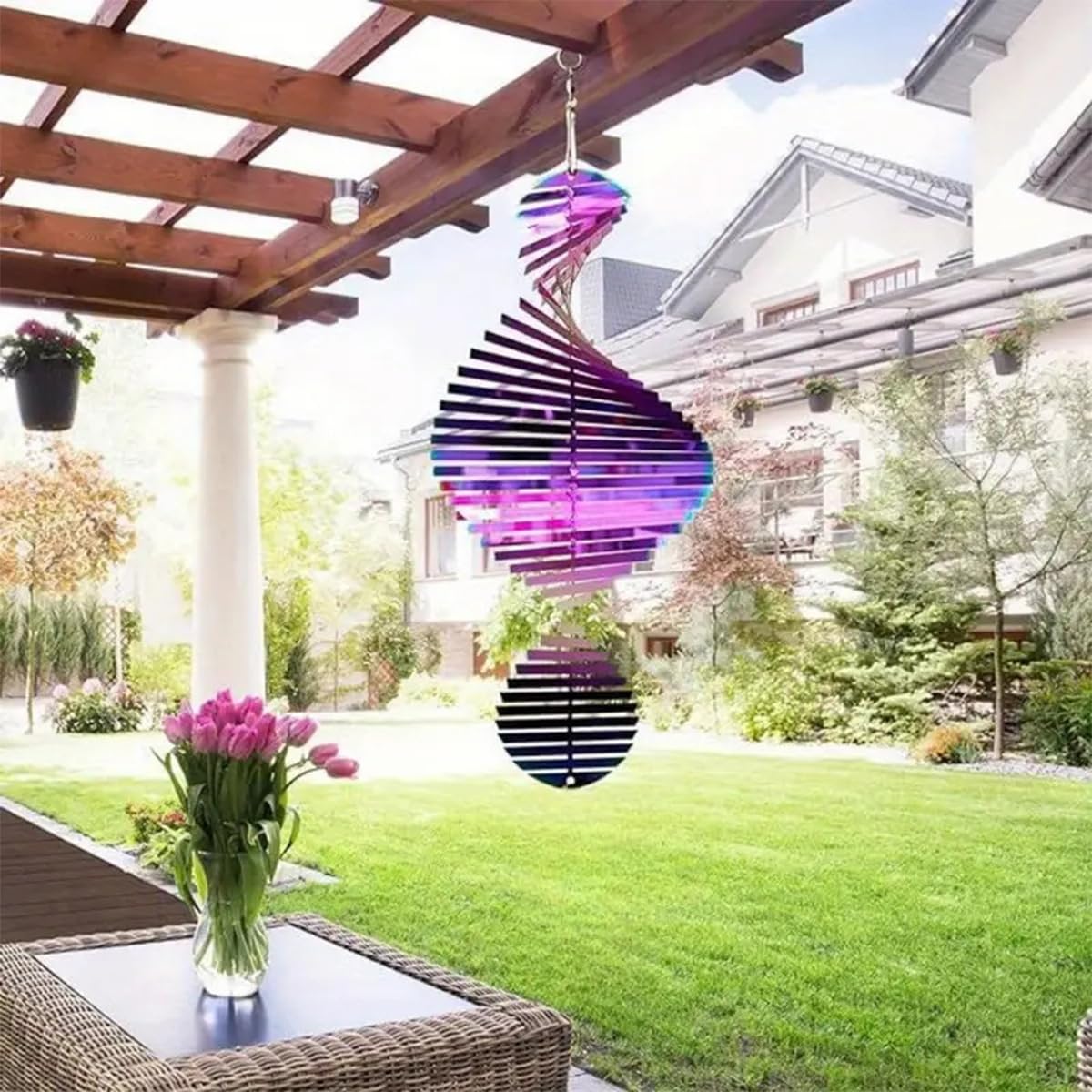 Qury Girandole a Vento, in Acciaio Inox, 3D, da Appendere, con Arcobaleno e Mulino a Vento, Decorazione per Interni ed Esterni, Ciondolo a Forma di Albero