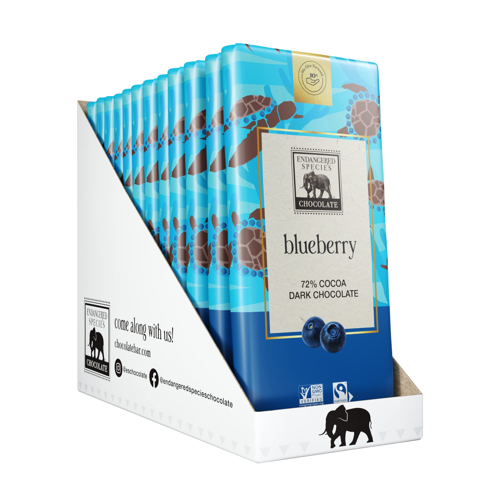 Endangered Species Dark Chocolate Bar with Blueberries (72% cocoa)
