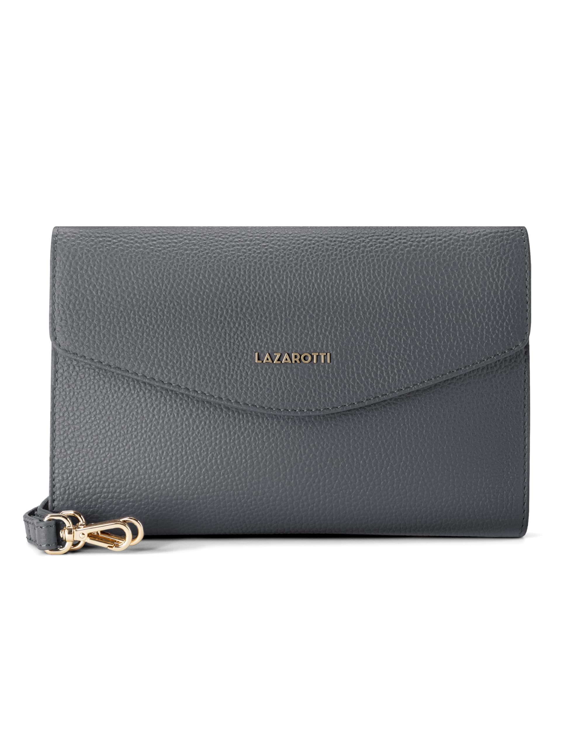 Lazarotti Bologna Leder Clutch | 23 cm mittelgroße Damen Umhängetasche | Hand-Tasche mit abnehmbarem & verstellbarem Schulterriemen
