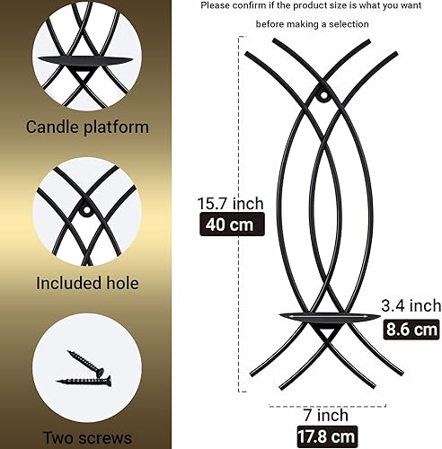 Miniatura 3 de Juego de 2 apliques de pared negros, portavelas de metal, decoración moderna colgante para sala de estar, granja, candelabro montado en la pared con