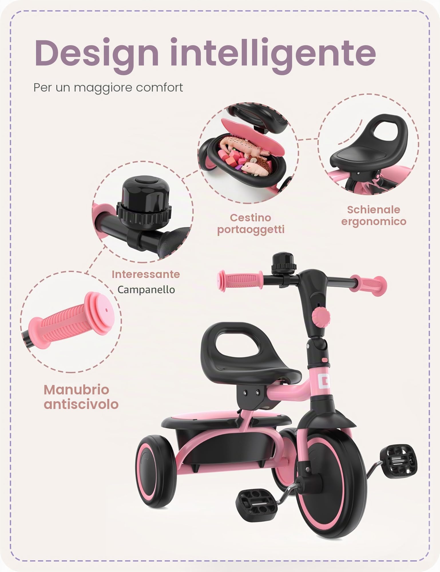 besrey Tricicli per bambini dai 24 mesi ai 5 anni, triciclo per bambini da 2 a 5 anni, triciclo per bambini, regalo e giocattoli per ragazzi e ragazze, tricicli per bambini