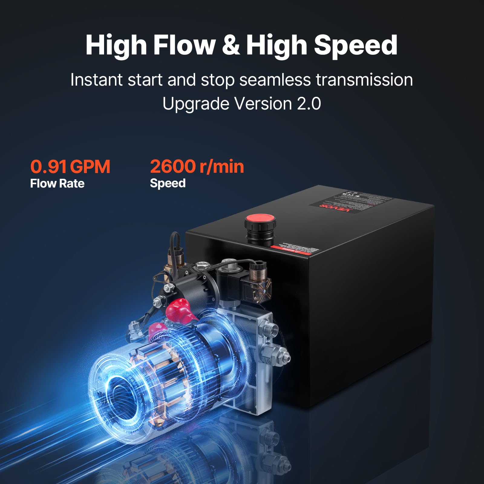 VEVOR Pompa Idraulica per Rimorchio Ribaltabile 1600 W 2600 giri/min Centralina Idraulica Azione Doppia per Sollevamento da Officina con Serbatoio d'Olio in Metallo Volume 2,1 mL/r per Piattaforma