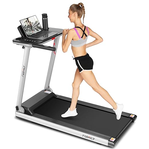 FUNMILY Treadmill for Home, Folding Treadmills with Desk and Bluetooth Speaker, Portable Electric Treadmill Machine for Running Walking Workout, 265 LBS Weight Capacity (Gray)