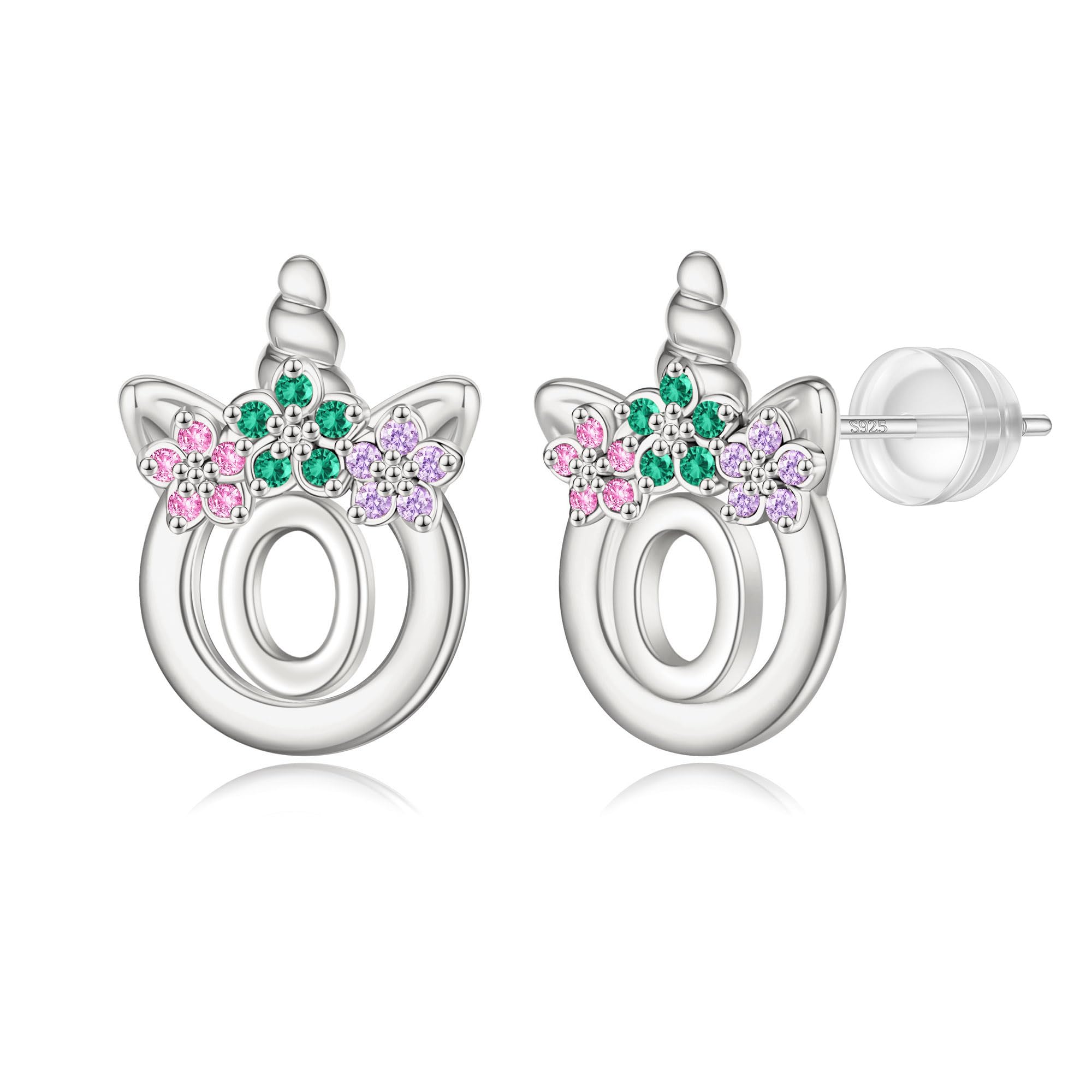 Unicorn Earrings Gifts for Girls - 925 Sterling Silver Stud Earrings Hypoallergenic Initial Unicorn Earring for Girls Kids Jewelry CZ Birthday Gifts