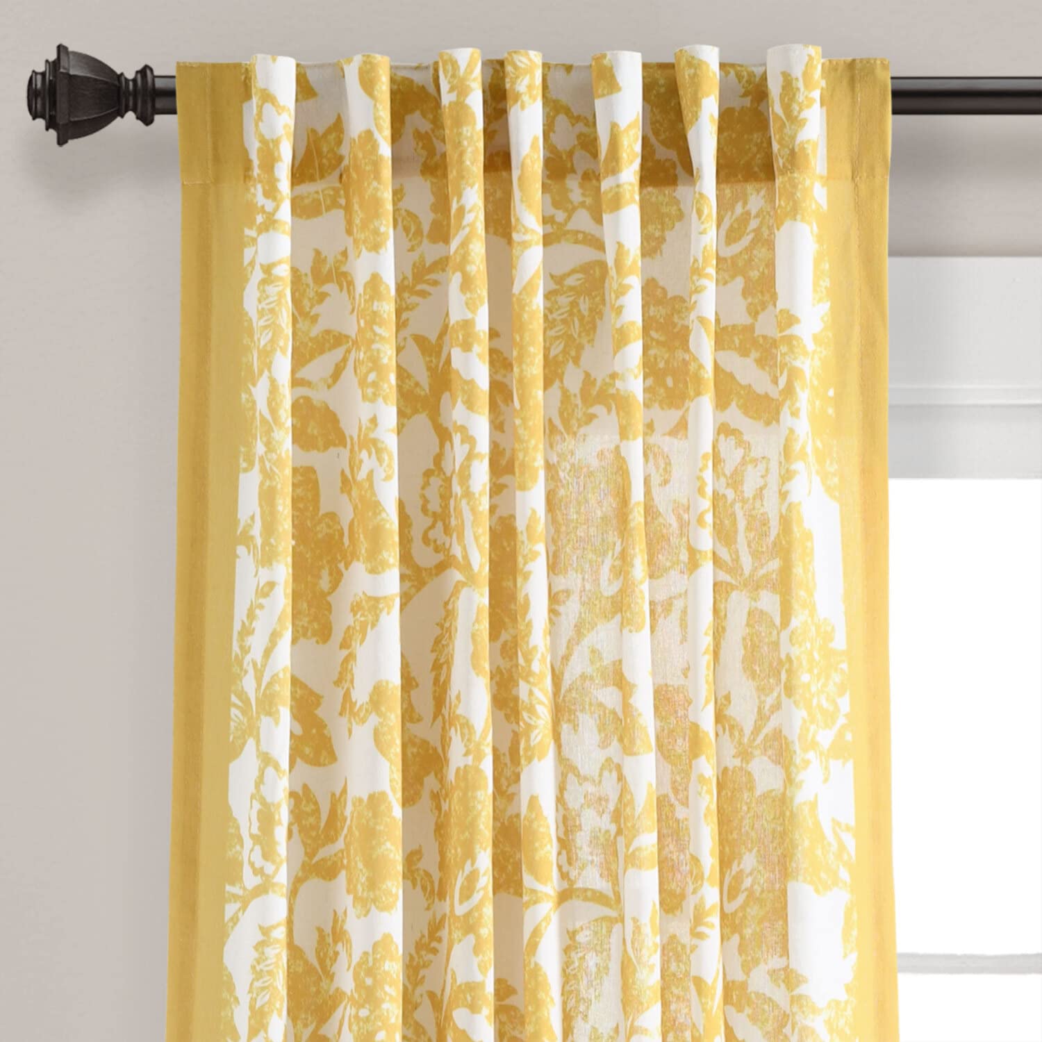 Lush Decor Emma Jacobean Fenstervorhang, strukturiert, 213,4 x 132,1 cm, Gelb