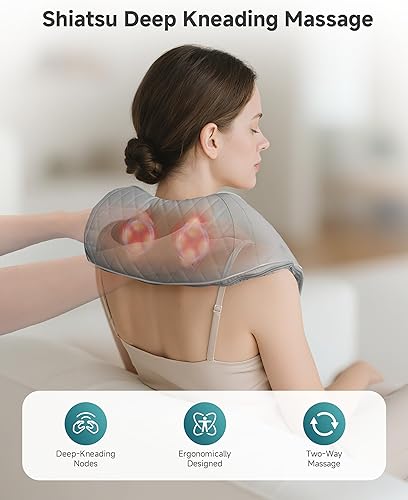 Miniatura 2 de Masajeador de cuello inalámbrico con calor, masajeador de espalda Shiatsu recargable para aliviar el dolor de tejido profundo, almohada masajeadora