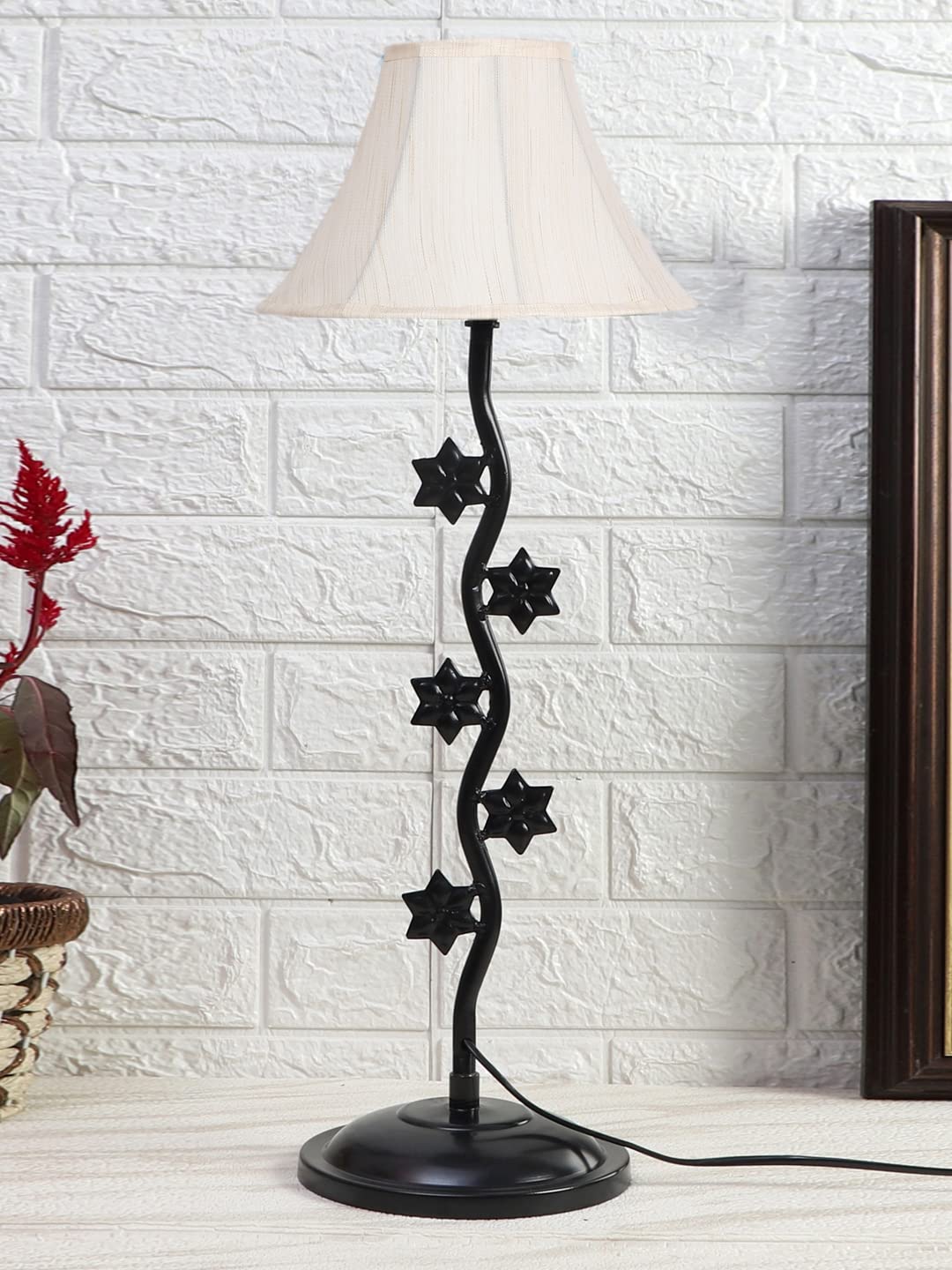 Devansh Off White Cotton Table lamp with Star Zig Zag Lamp (12x24.2) Inches -6