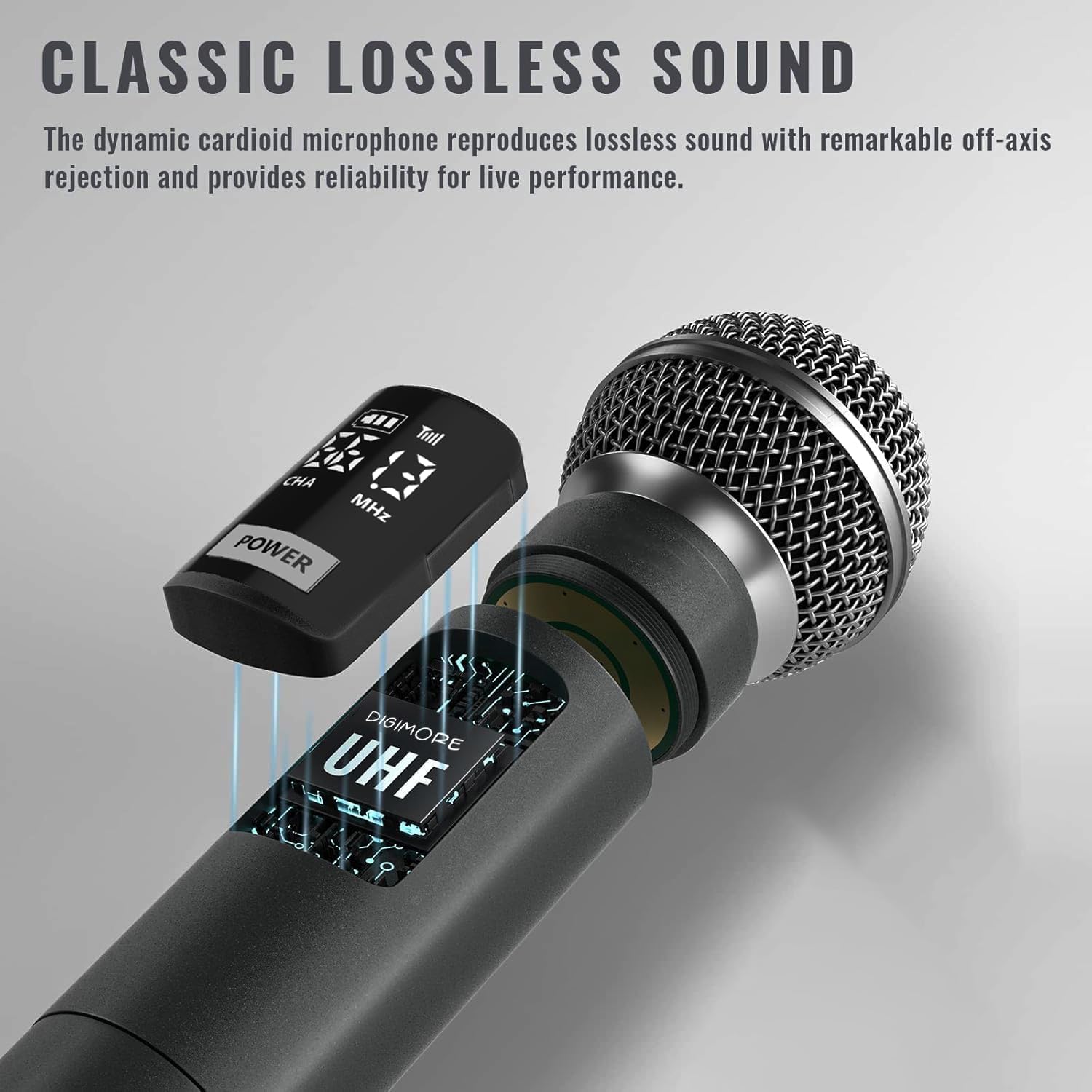 DIGIMORE UHF Dual Wireless Microphone System | 197ft Range | Cardioid Mic |Balanced XLR Outs | 8Hrs Battery Life | Type-C Charging | Perfect for Churches, Singing, Karaoke & Live Shows (D-305 HH) - Image 4 thumbnail