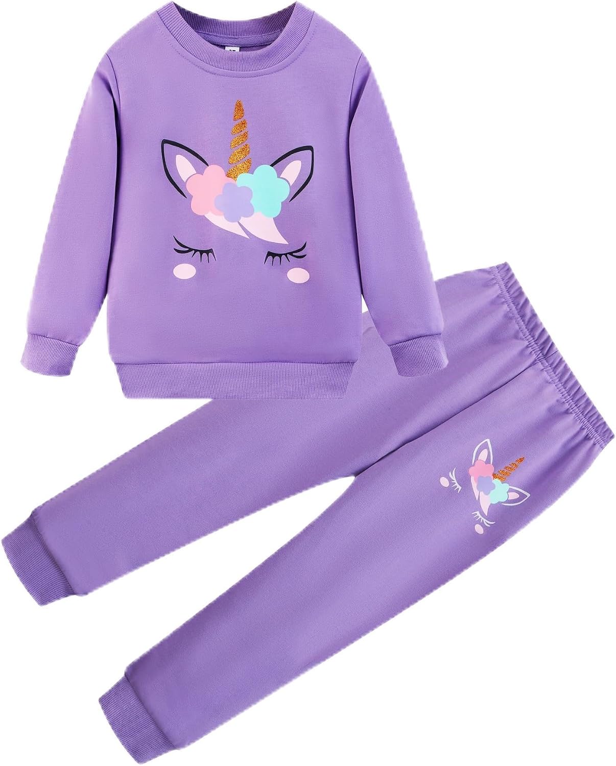 小さな女の子の服セット ユニコーン スウェットシャツ トップとパンツセット ガールズ 2ピース 衣装 3-8T