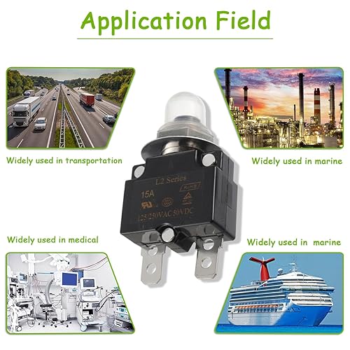 Vista 13 de Disyuntor de botón de reinicio manual de 20 A, 125/250 V CA, 50 V CC, protector de sobrecarga térmica para automóviles con terminales de conexión