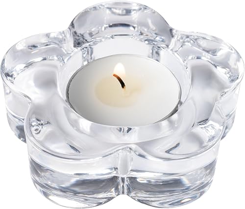 Karma Glass Flower Tealight Holder - Chunky Glass Candle Holder for Home & Party Decor, Wedding Table Centerpiece