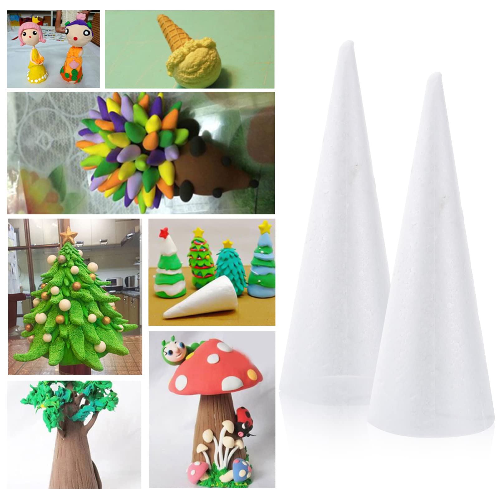 Sewroro 2pcs White Foam Cones Foam Tree Cones for DIY Crafts,Foam Polystyrene Cone Tree for Christmas Tree Table Centerpiece Flower Arrangement Props Foam Balls