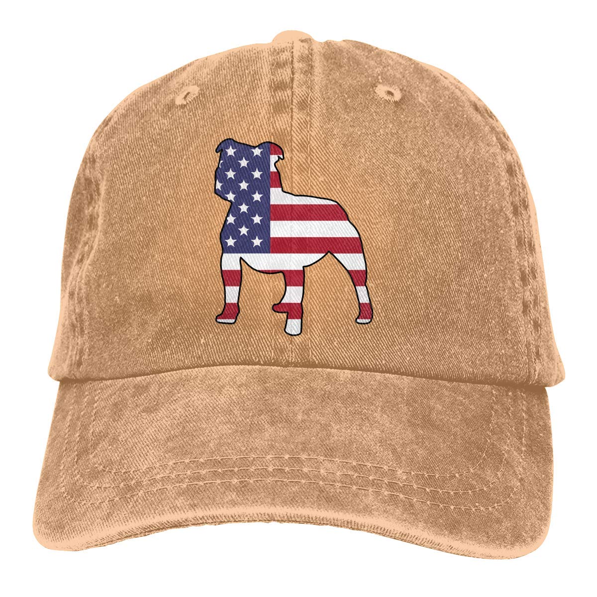 Baseball Hat for Unisex, Pitbull American Flag Snapback Cotton