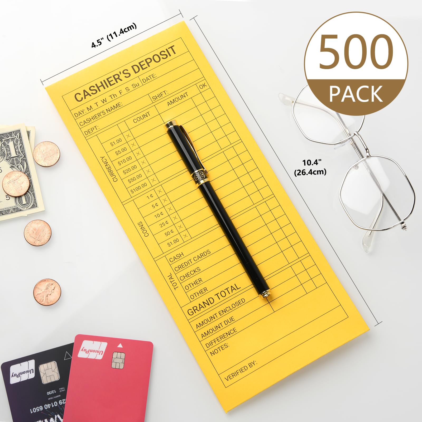 zmybcpack Kassenumschläge, 11,4 x 26,4 cm, Geldumschläge, Kassenumschläge, haftklebend, für Geldaufbewahrung und Budgetierung, 500 Stück