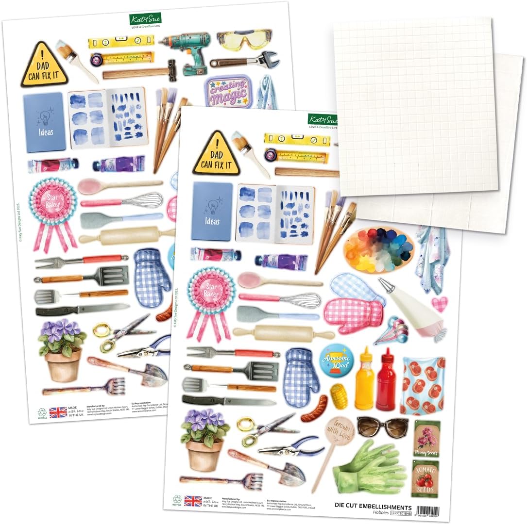 Katy Sue Handy Hobby Aprons Card Making Kit. Contains 8 Shaped Cards, 2 Sheets Die Cut Decoupage, Sticky Foam Pads, Instructions & 8 Envelopes. Apron-Themed Card Making Kits for Adults