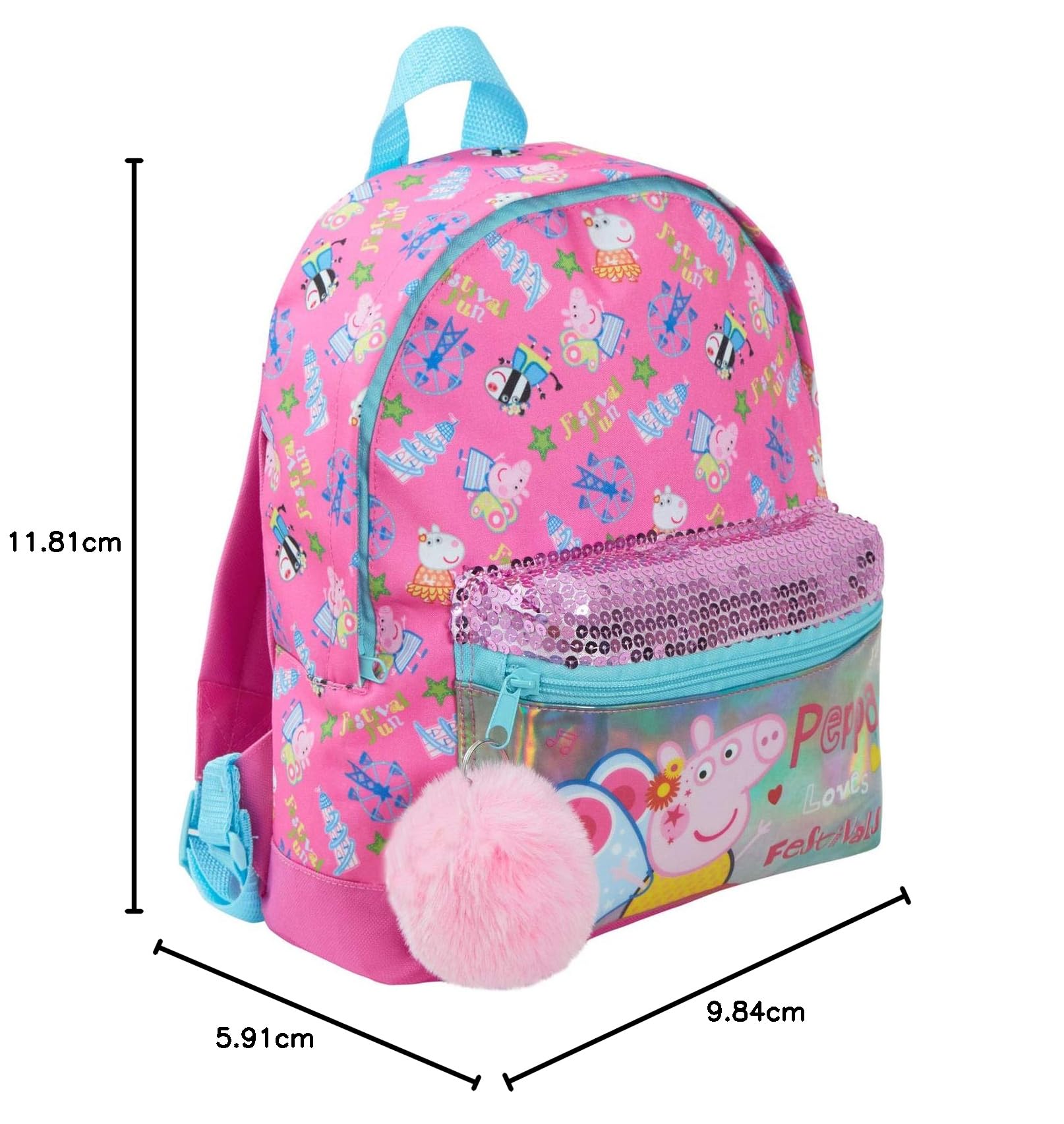 Zaino Peppa Pig Lusso Paillettes Zaino per Ragazze Rosa Scuola Borsa Pranzo per Bambini
