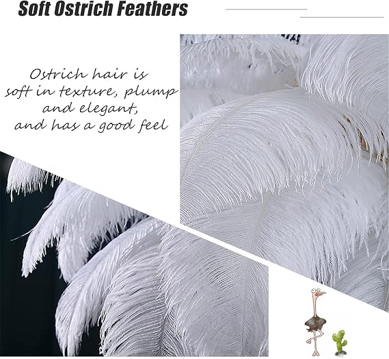 Modern Tall Lamp Standing Light for Bedroom Living Room Fluffy Ostrich Feathers Lamp Feather Floor Lamp, 3 Color Temperatures, Golden Lamp Body,White,L