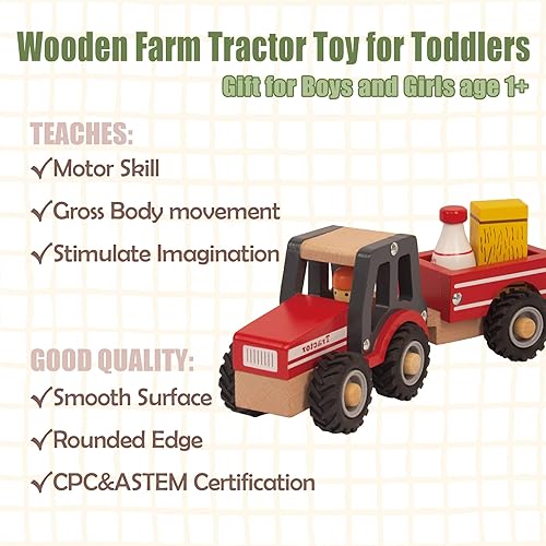 Miniatura 8 de Juguetes de tractor de madera para niños pequeños de 1 a 3 años, juguetes de vehículos para bebés, juguetes de mano para niños y niñas de 1, 2, 3