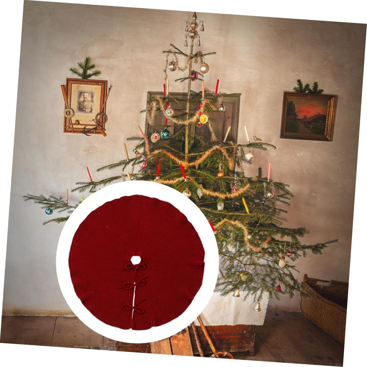 1pezzi Tappeto per Albero di Natale in Sottopiedi Classici e Solidi per Decorare Albero di Natale Proteggere Pavimenti e Tappeti