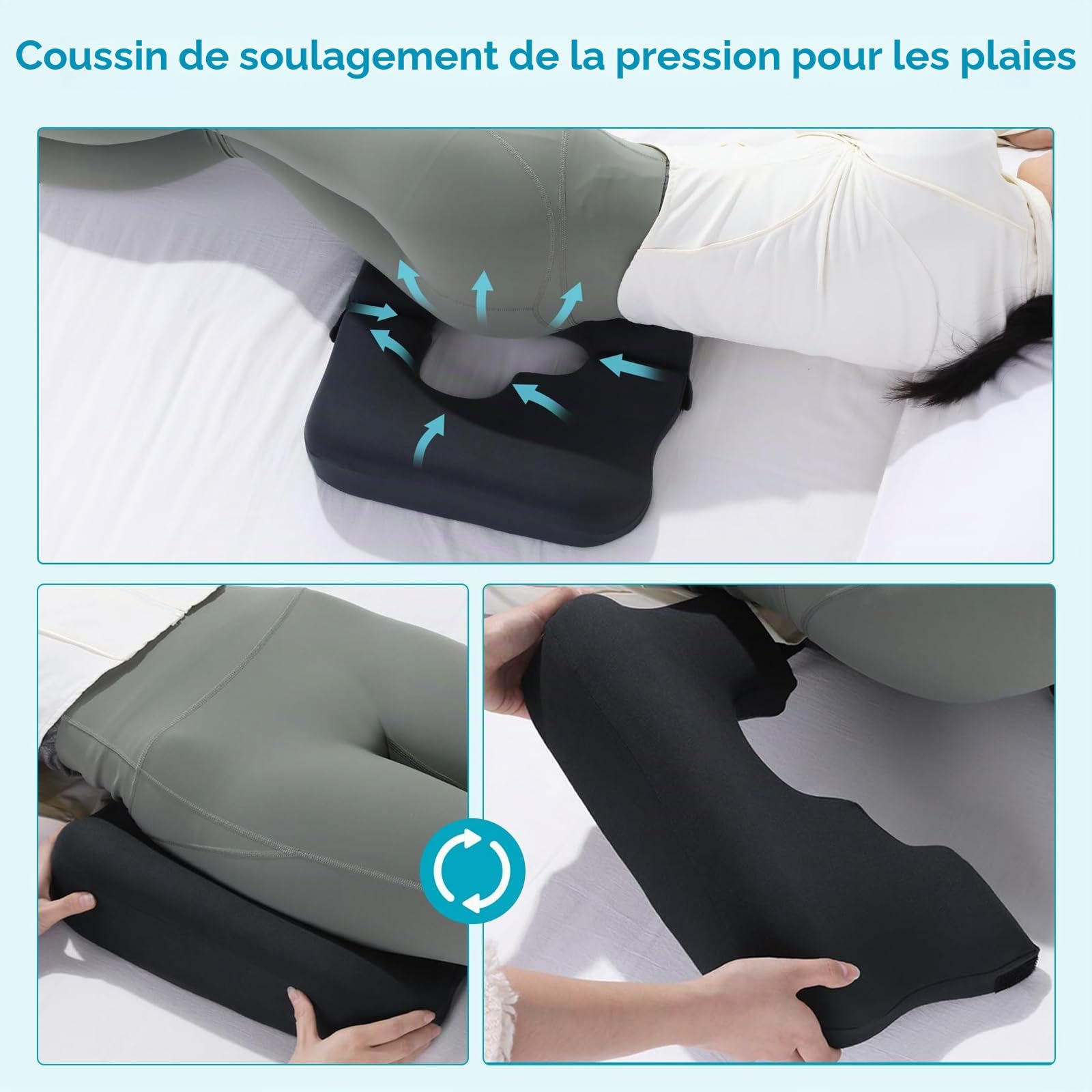 Coussin Hémorroïdes, Coussin Coccyx, Coussin en Mousse Mémoire, Coussin Donut à Ouverture Centrale, Pliant et Confortable, pour Chaise de Bureau, Siège Auto et Confort Quotidien