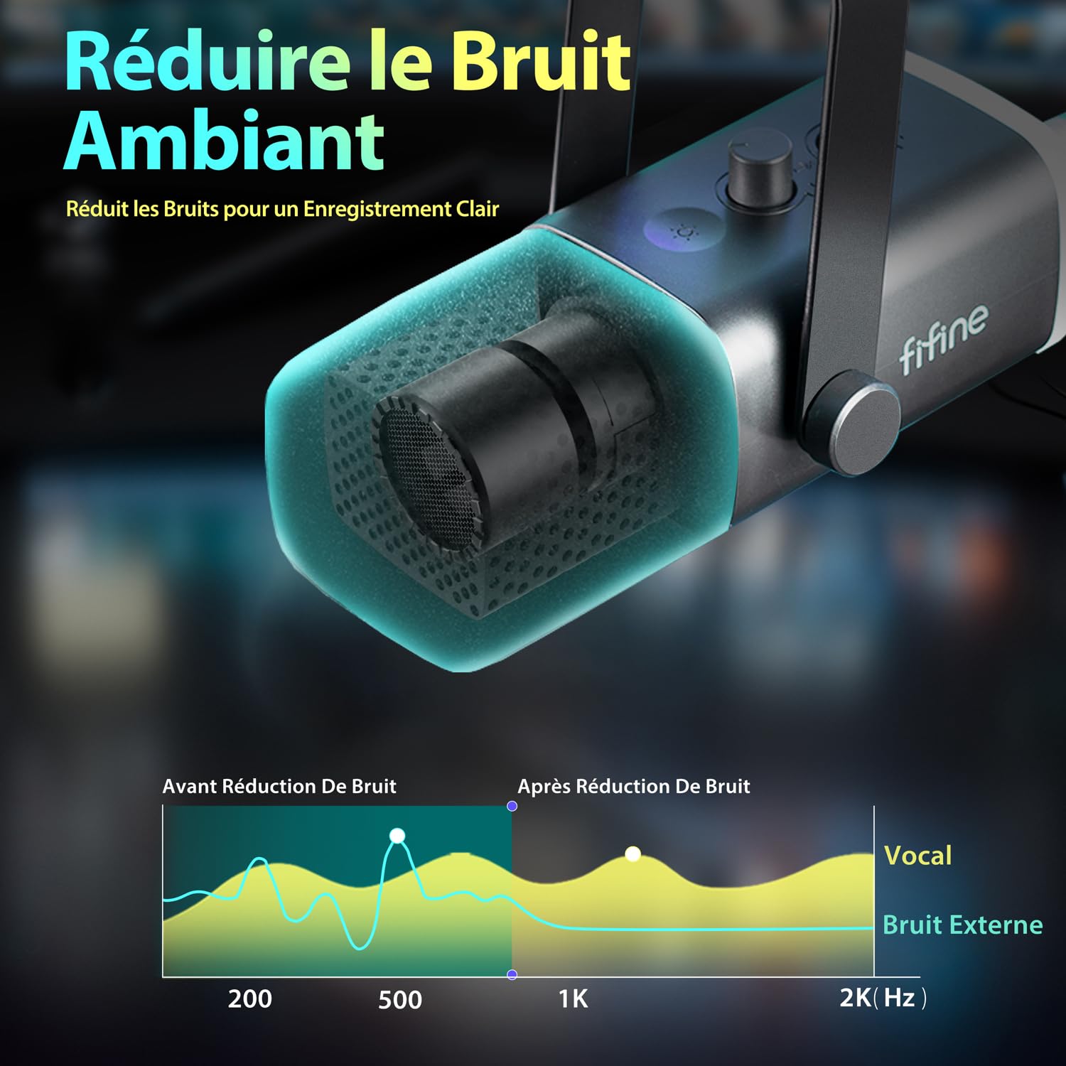 FIFINE USB XLR Gaming Micro Dynamique pour PC, RGB Streaming Microphone pour Podcasting, Broadcasting, Enregistrement Vocal, pour PS4/5 Mac PC Mixer Cartes Son