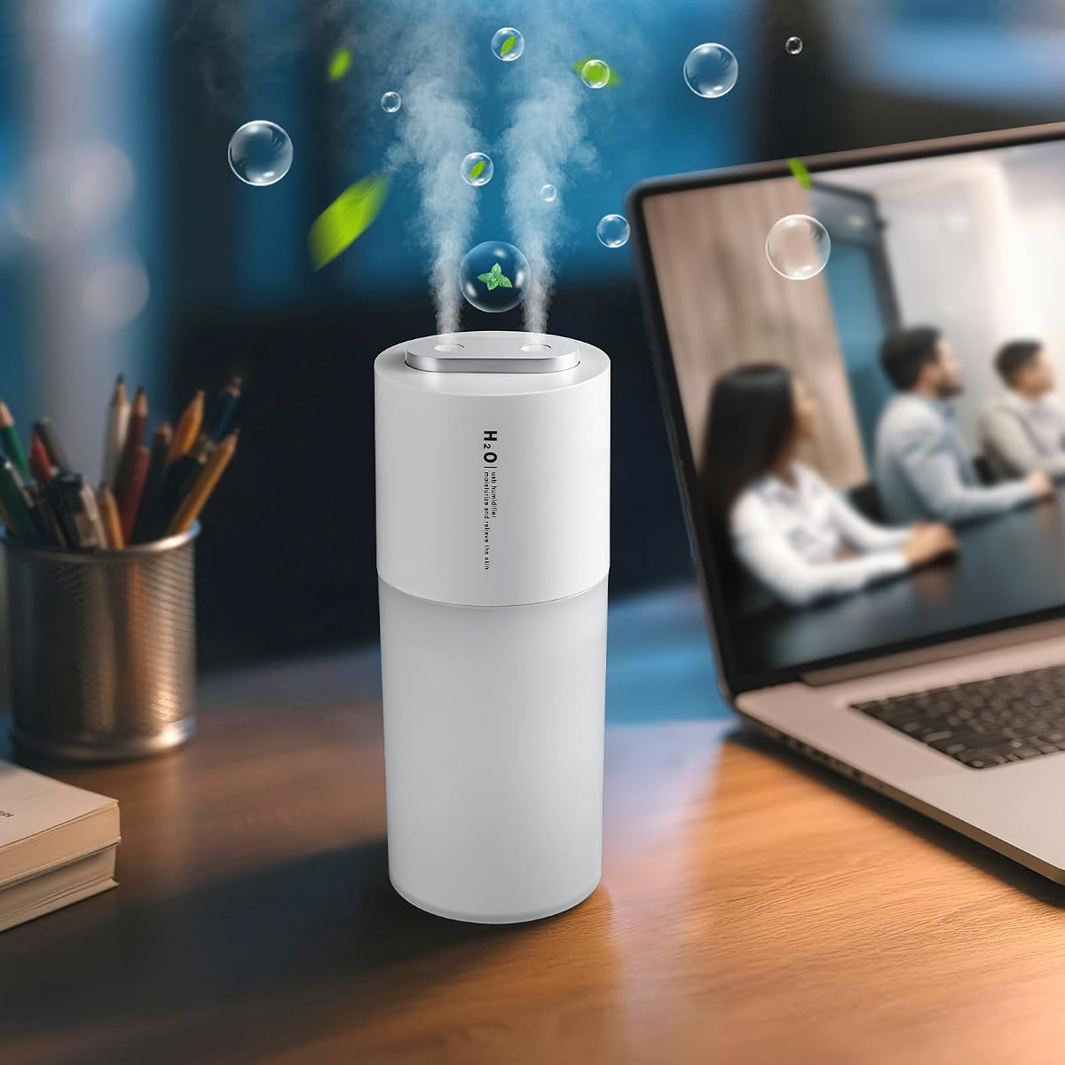 Mini humidificador de escritorio de 400 ml de doble pulverización - Humidificadores de escritorio personales recargables portátiles para oficina, coche, viajes, plantas, dormitorio, bebé, apagado automático, 2 modos de niebla, súper silencioso, blanco