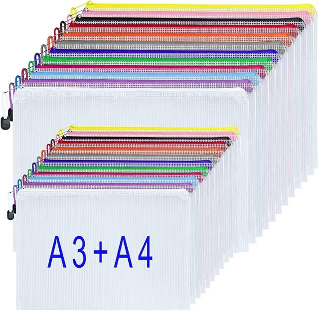 24PCS - A3 Plastic Wallets A4 Zip Wallets Zip Document Folder Large Ziplock Bag Zipper File Bags (A3/A4)