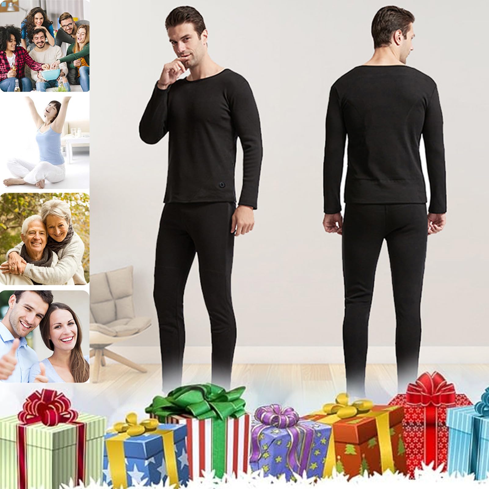 Ropa Interior Calefactada por USB Hombre Mujer Camisetas Y Pantalones Térmicos, Invierno Ciclismo Al Aire Libre Calefacción Superior E Inferior, con Batería