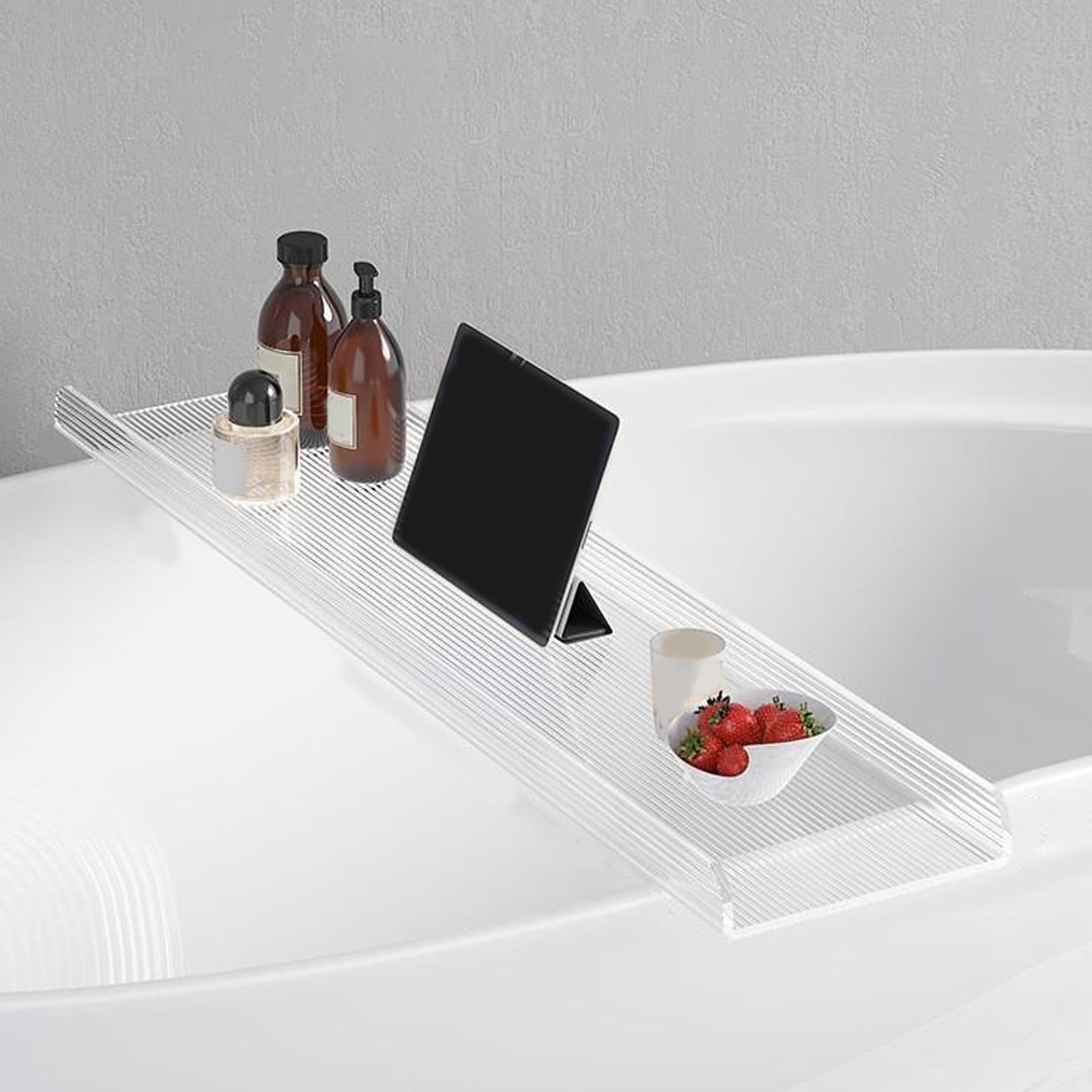 JKJZSALJ Multifunctional Bathtub Rack Shelf - No Drilling Sturdy Bath Tray For Candles Wine Glasses Books Phones - Perfect Bathroom And Relaxation Essential,Ripples-100 * 20 * 3cm