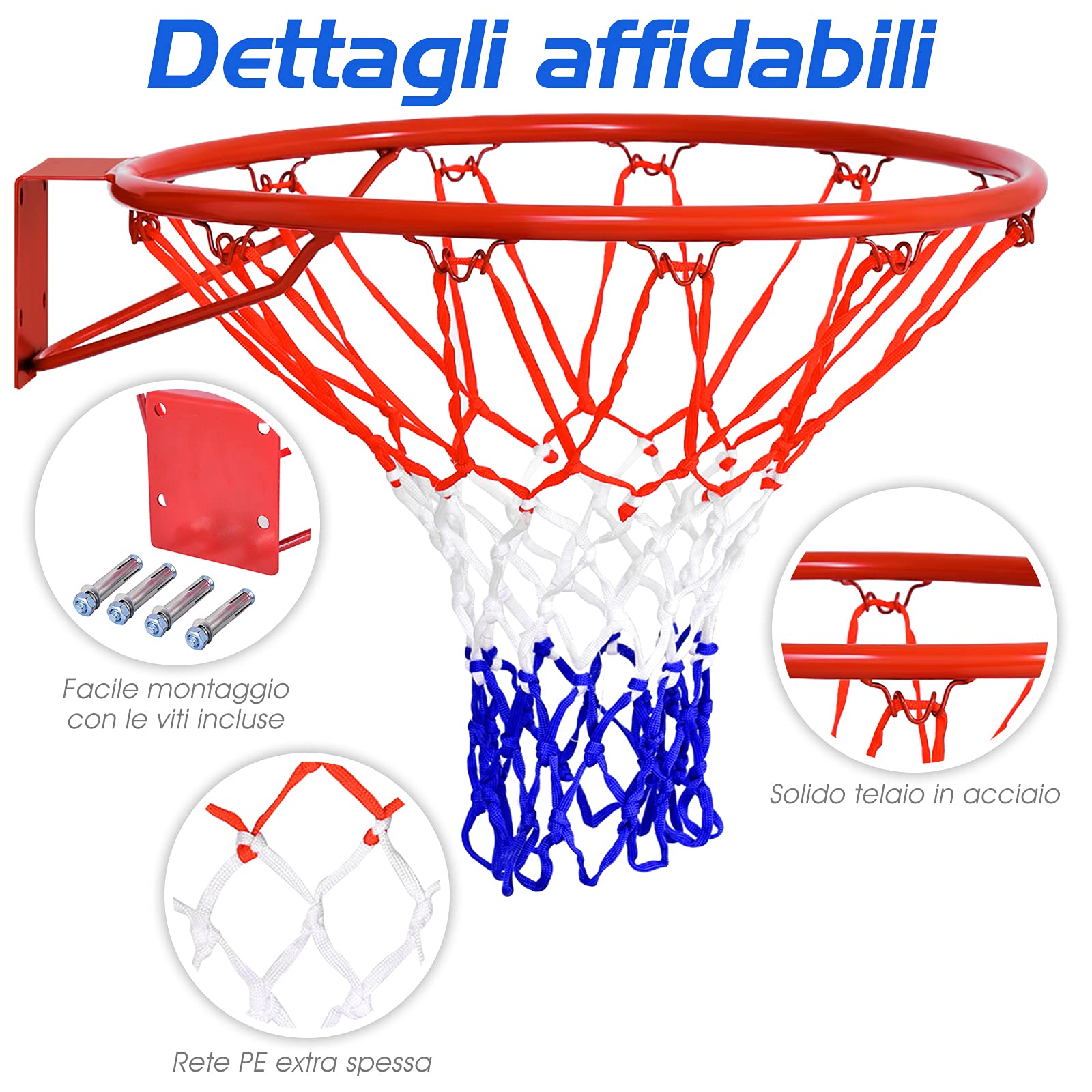 Canestro Da Basket Da Muro COSTWAY Φ45cm - Rete Resistente Per Esterni E Interni - Foto 9