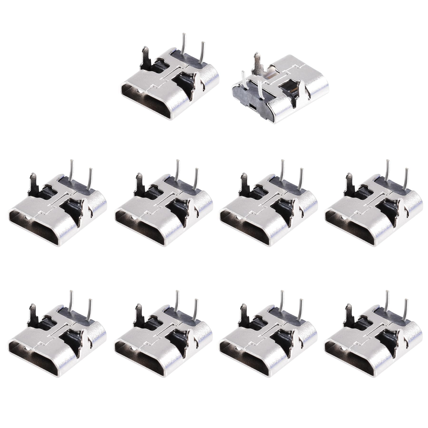 FOCMKEAS 10 Pcs Micro USB Female Socket Connector Jack Port,2 Pin 90 Degree Without Edge,SMD SMT Connector Jack Port