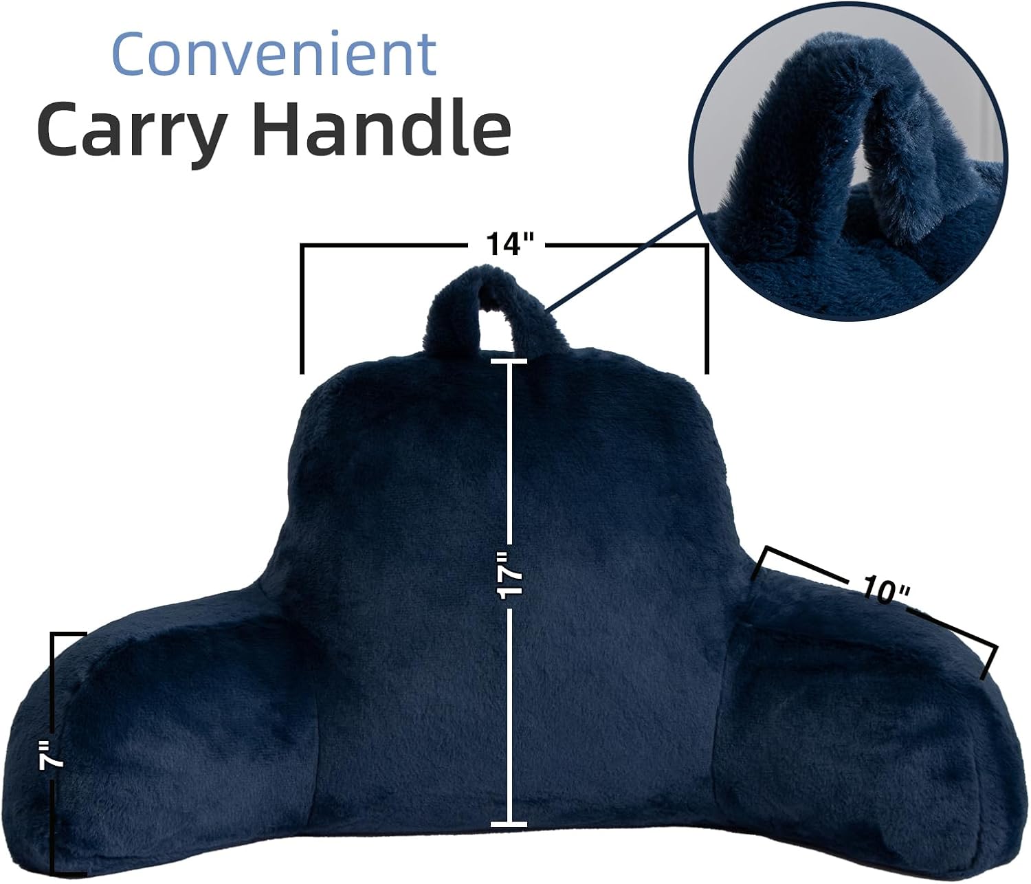 A Nice Night Faux Fur Reading Pillow Bed Wedge Large Adult Children Backrest with Arms Back Support for Sitting Up in Bed / Couch for Bedrest,Navy