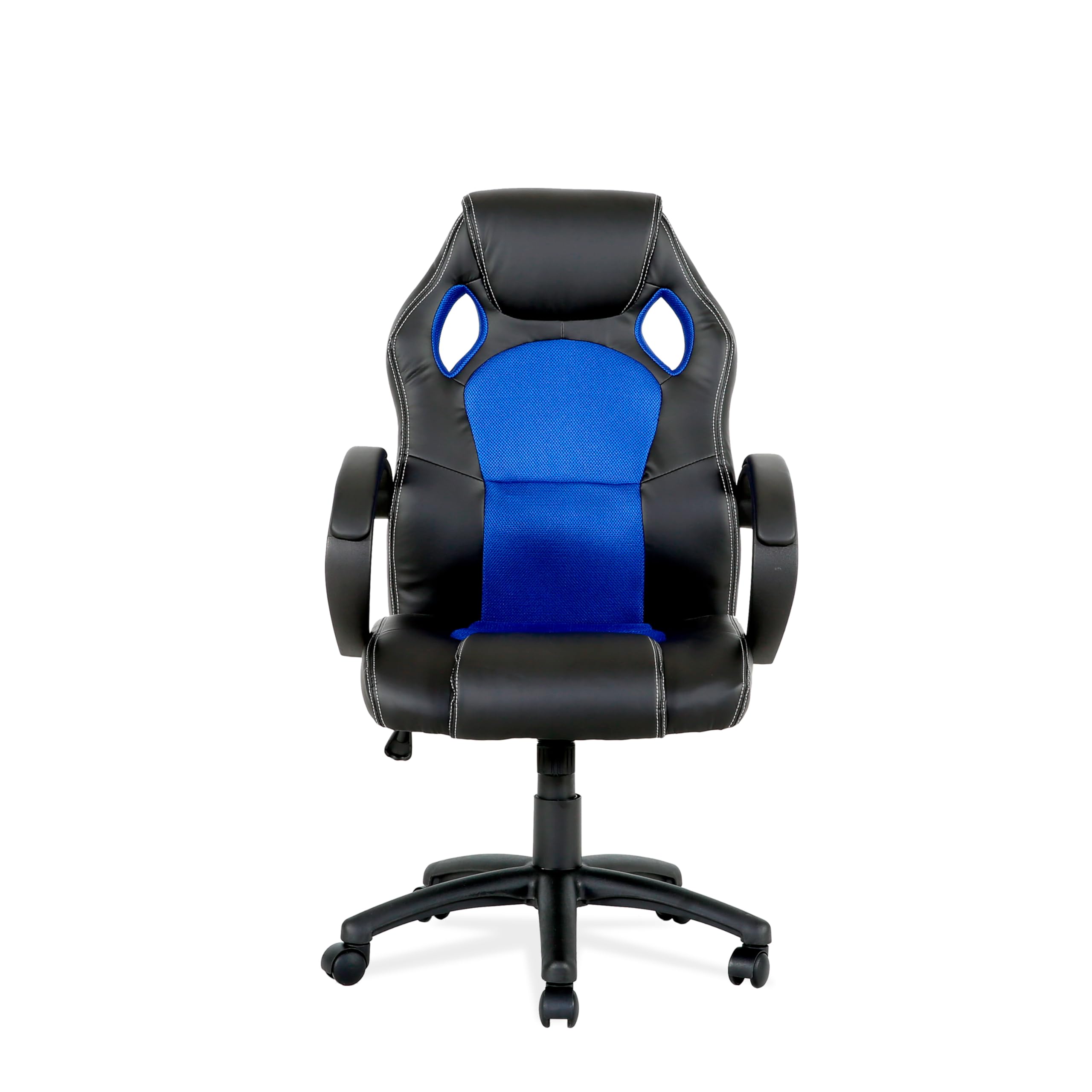 Silla de Estudio Juvenil Tipo Gaming con Asiento Mixto símil Piel-Textil y Base de Nylon, Color Negro y Azul. Modelo Madrid
